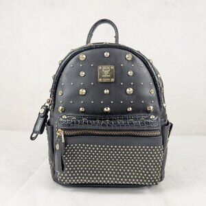 MCM Visetos backpack black leather with gold studded